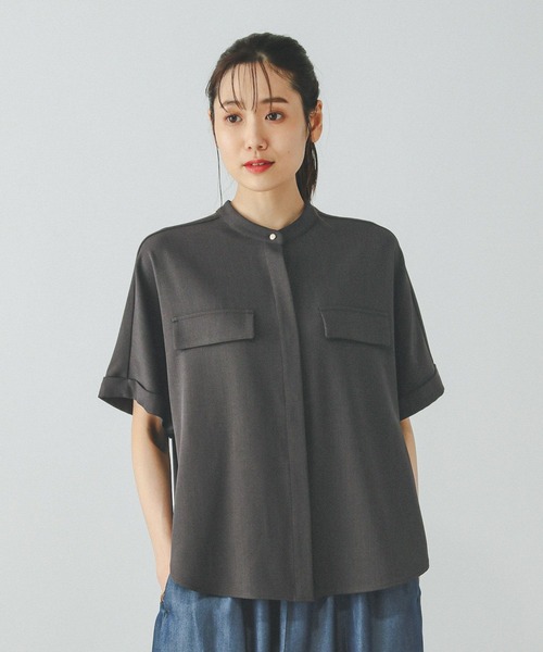 「GLOBAL WORK」 半袖ブラウス MEDIUM ライトグレー レディース_画像8