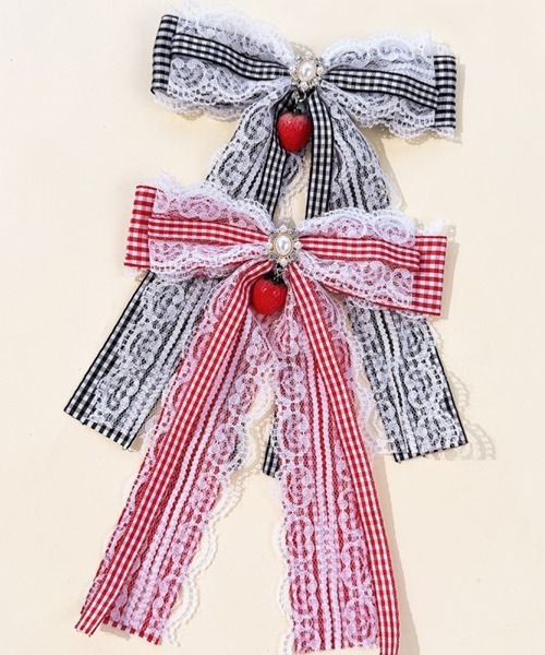 Mayree ヘアクリップ 「urge select」ギンガムチェック イチゴチャーム