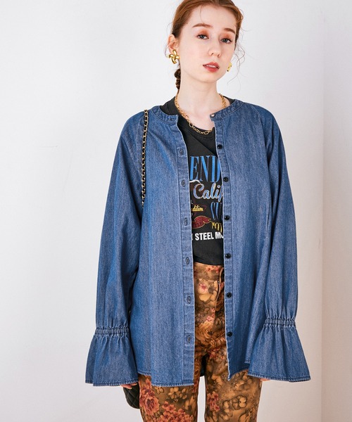 「MADEMOISELLE ROPE'」 長袖ブラウス 38 ブルー系その他4 レディース_画像3