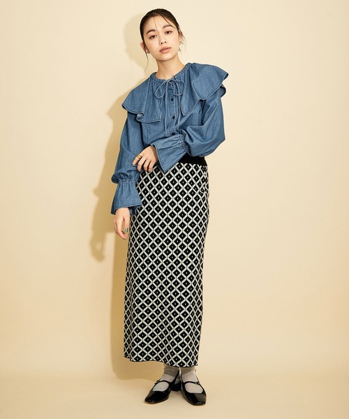 「MADEMOISELLE ROPE'」 長袖ブラウス 38 ブルー系その他4 レディース_画像6