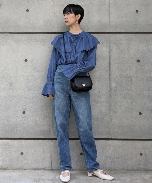 「MADEMOISELLE ROPE'」 長袖ブラウス 38 ブルー系その他4 レディース_画像8