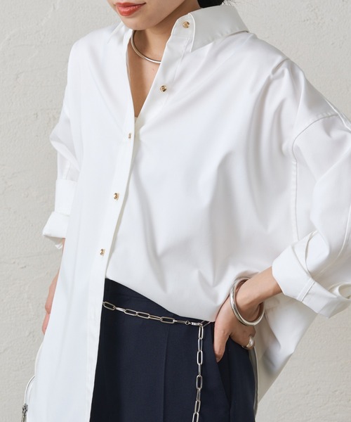 新品　Loungedress バックロゴシャツブルゾン　ホワイト　ラウンジドレス 新品 Loungedress バックロゴシャツブルゾン ホワイト ラウンジドレス