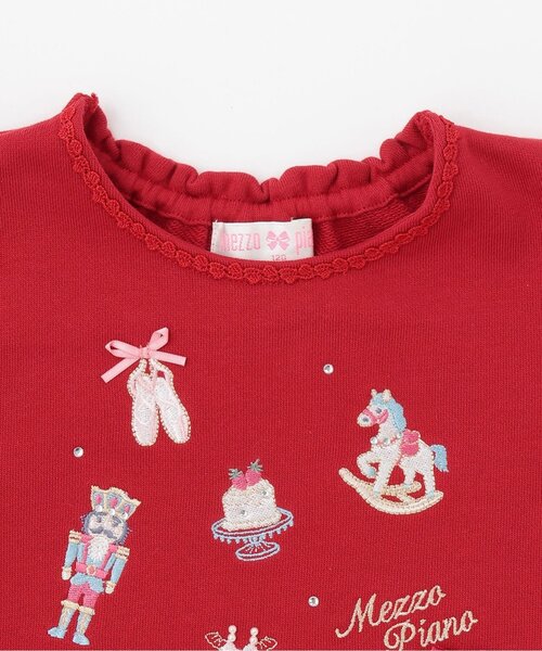 mezzo piano トレーナー くるみ割り人形アップリケ裾スカラップ