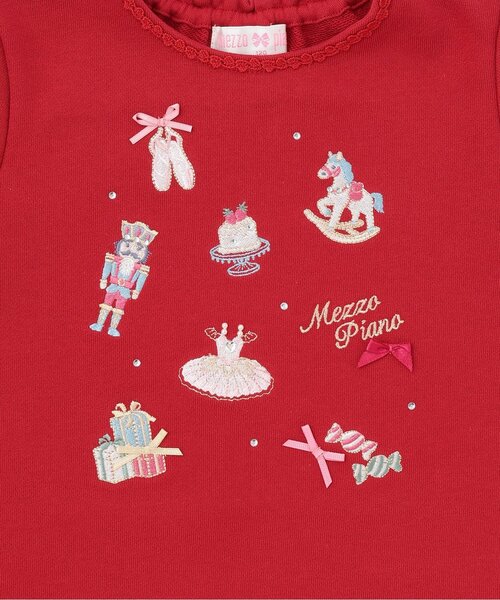 mezzo piano トレーナー くるみ割り人形アップリケ裾スカラップ