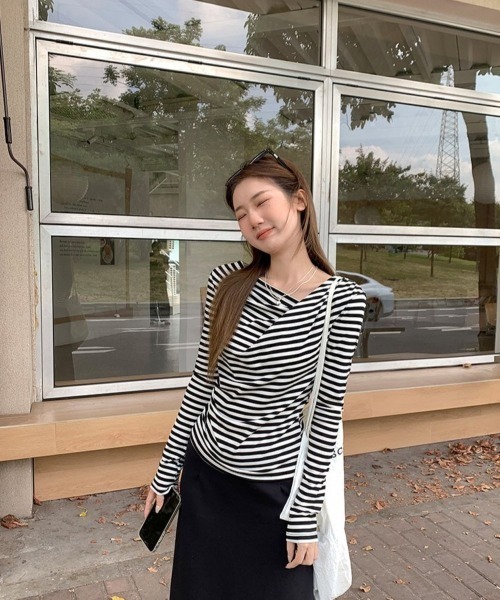 LETee アシンメトリーネックドレープトップス レディース : ZOZOTOWN