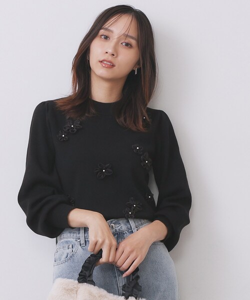 index（インデックス） ニット セーター フラワーモチーフハイネック