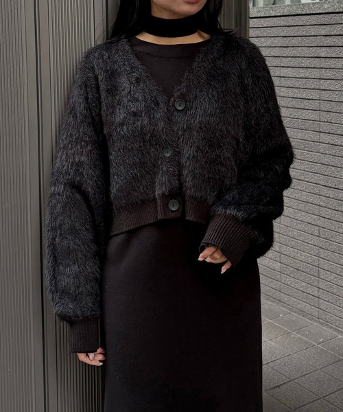 セレブ愛用!! NO MAINTENANCE 総柄 シャギーカーディガン S 黒 セレブ愛用!! NO MAINTENANCE 総柄 シャギーカーディガン S 黒