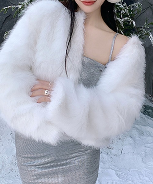 Kuroba ノーカラーコート コート フェイクファーコート レディース