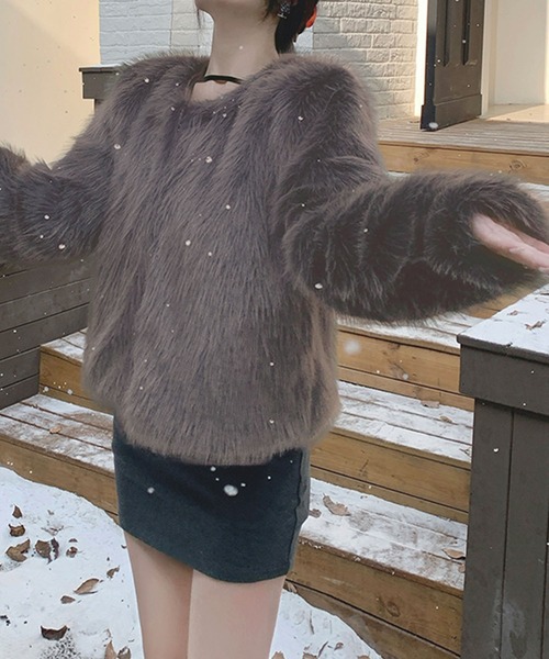 Kuroba ノーカラーコート コート フェイクファーコート レディース