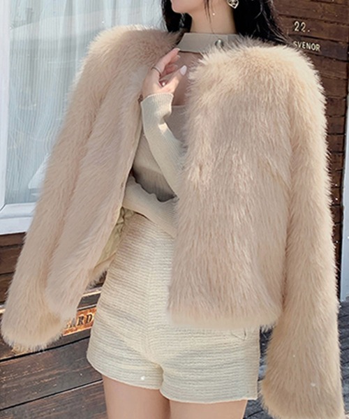 coco　バナーバレット　ベージュ ファーコート 長袖 ノーカラー coco バナーバレット ベージュ ファーコート 長袖 ノーカラー Cookie