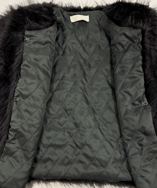 Kuroba ノーカラーコート コート フェイクファーコート レディース