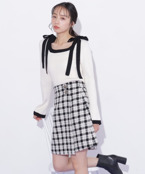 【新品✨人気完売】ドゥロワー ブロックチェック シルクネップツイードスカート36 JILL by JILL STUART（ジルバイジルスチュアート） スカート ブロック