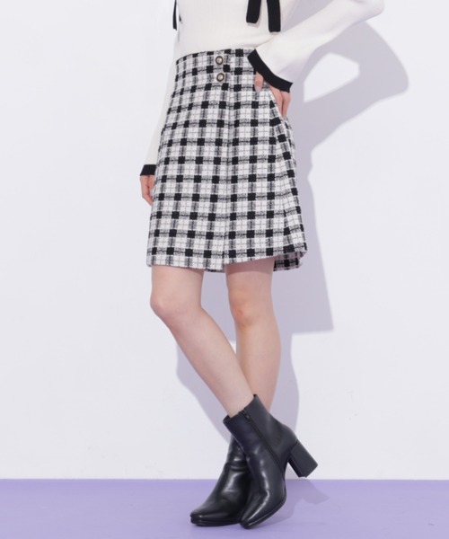 【新品✨人気完売】ドゥロワー ブロックチェック シルクネップツイードスカート36 JILL by JILL STUART（ジルバイジルスチュアート） スカート ブロック
