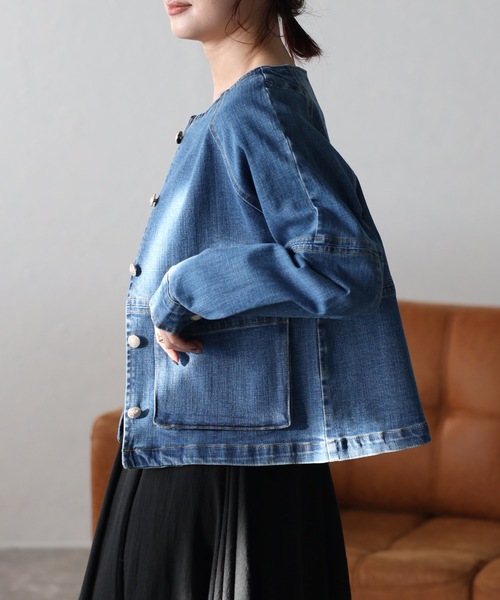 「&HALF」 デニムジャケット M ブルー レディース_画像3