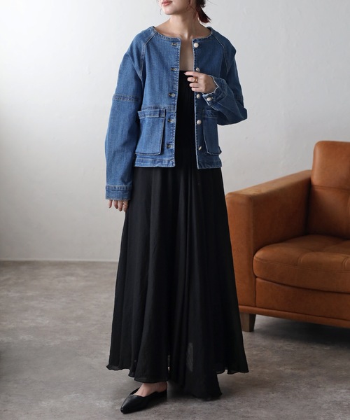 「&HALF」 デニムジャケット M ブルー レディース_画像6