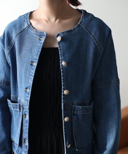 「&HALF」 デニムジャケット M ブルー レディース_画像9