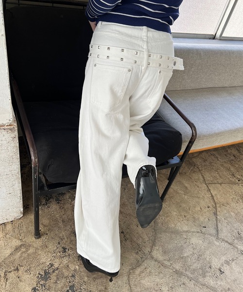 Roger&Raw（ロジャーアンドロウ） ワイドパンツ パンツ スタッズベルト