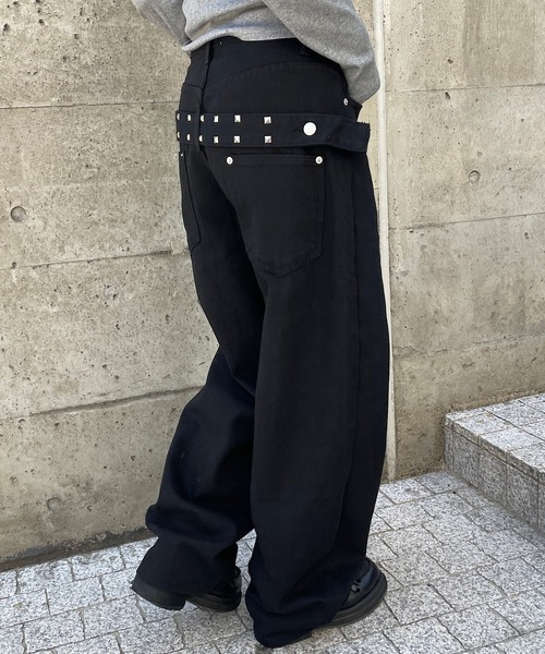 Roger&Raw（ロジャーアンドロウ） ワイドパンツ パンツ スタッズベルト