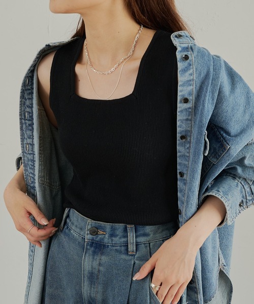 【未使用品】45R＊ジンバブエコットンの908タンクトップ＊インディゴ（重） pual ce cin タンクトップ ノースリーブ 「Du noir」リネンタッチ