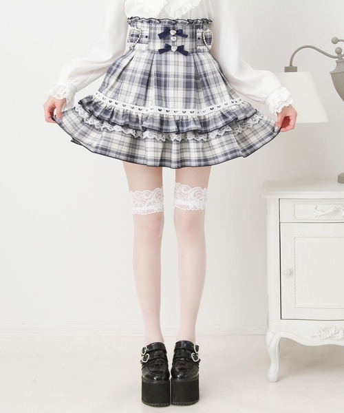 DearMyLove スカート ハートバックルビジューフレアスカート