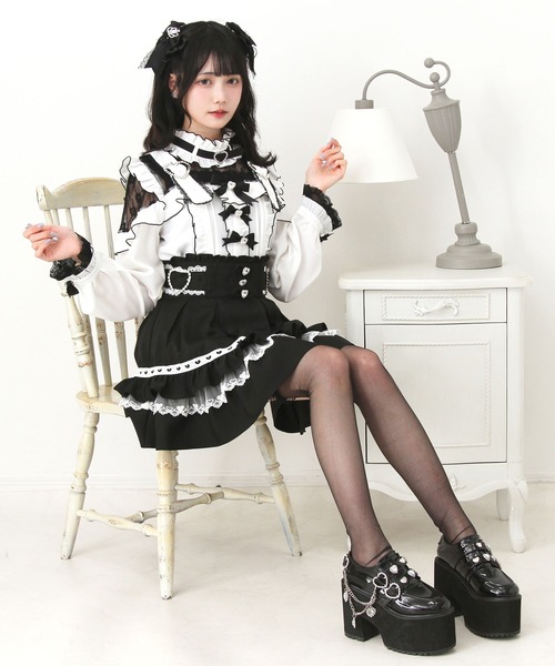 DearMyLove スカート ハートバックルビジューフレアスカート