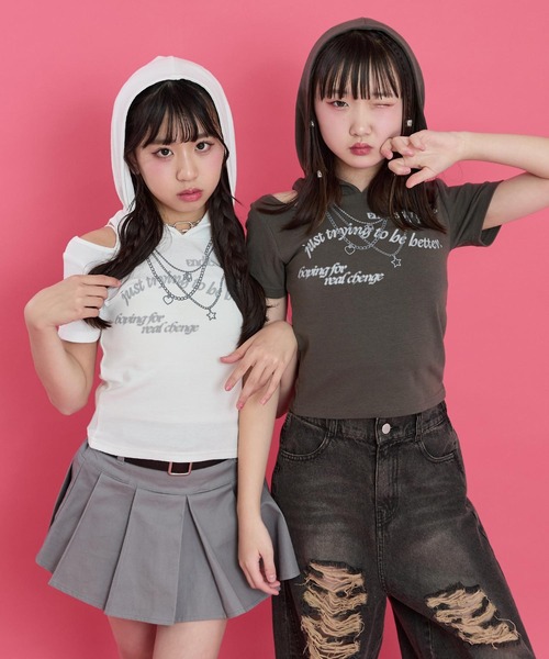 ANAP GiRL（アナップガール） tシャツ フェイクネックレス プリント 肩