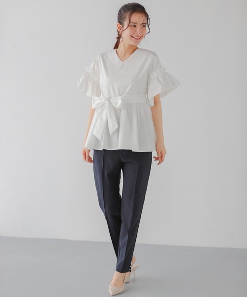 「Fit more」 スラックス S ネイビー レディースの画像
