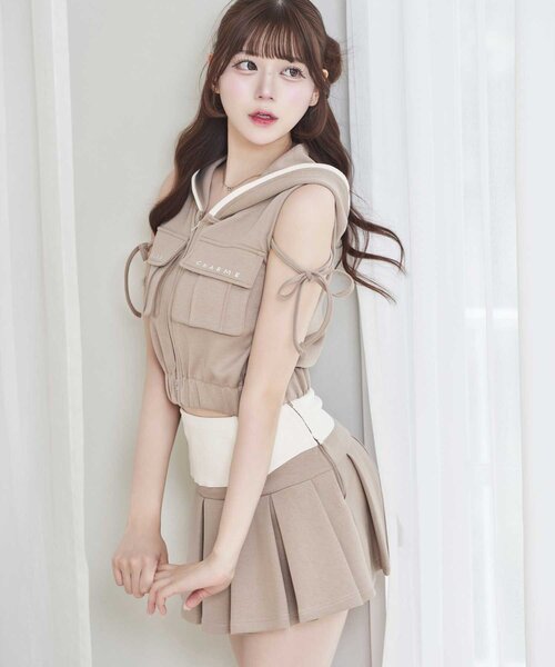 Belle Charme スカート 「Belle Charme」Side Belt Pleats Rib Skirt
