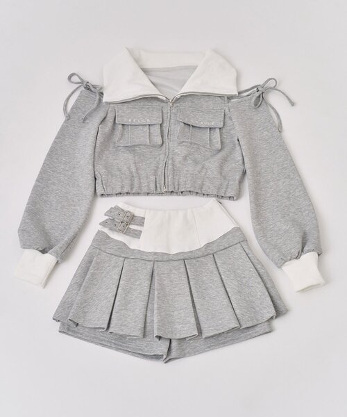 Belle Charme スカート 「Belle Charme」Side Belt Pleats Rib Skirt