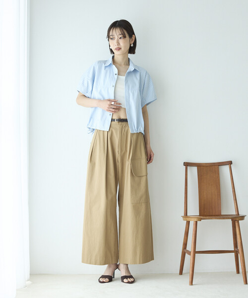 ブラウス シャツ Firsthand/ファーストハンド 切り替え ショートスリーブ ヘムコード ブラウス レディースの画像