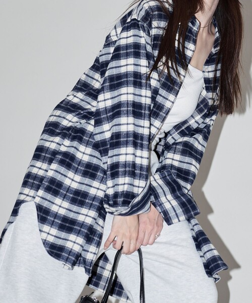 「PUBLUX」 長袖シャツ フリ- ネイビー レディース_画像3