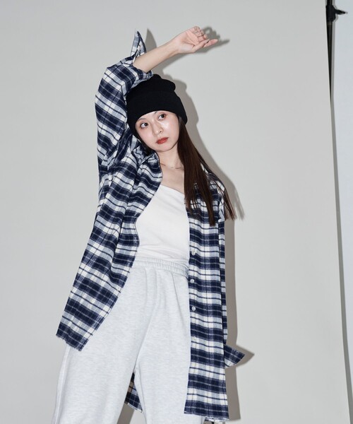 「PUBLUX」 長袖シャツ フリ- ネイビー レディース_画像5