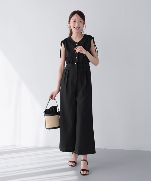 【週末お値下げ】ミレニュー ショルダーシャーリングサロペット　グレージュ Mirenue サロペット オーバーオール ショルダーシャーリングサロペット