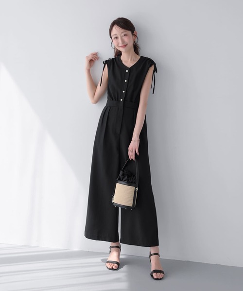 【週末お値下げ】ミレニュー ショルダーシャーリングサロペット　グレージュ Mirenue サロペット オーバーオール ショルダーシャーリングサロペット