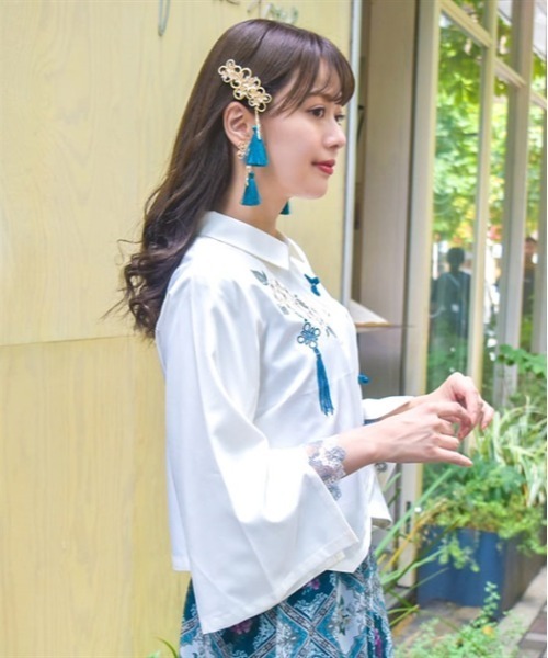 「axes femme」 長袖ブラウス FREE ブルーグリーン レディース_画像2
