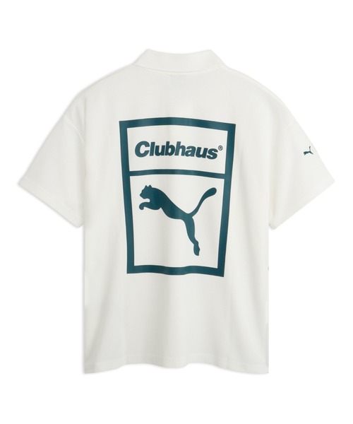 プーマ×クラブハウス リラックスポロ ホワイト/ダークグリーン ゴルフポロシャツ PUMA（プーマ） ポロシャツ 半袖 メンズ ゴルフ PUMA x CLUBHAUS