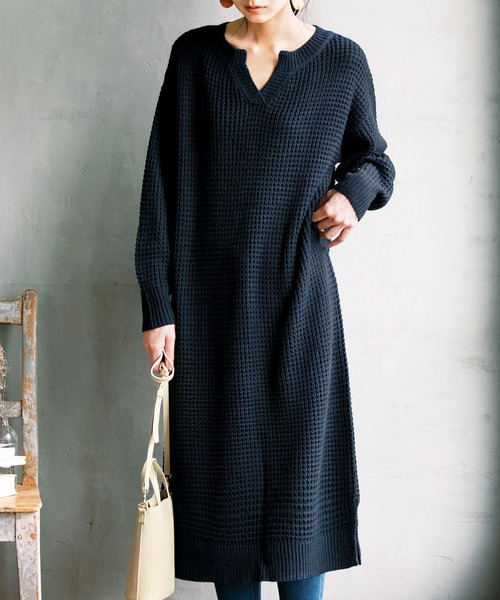 ワンピース 21秋新着 ワッフル編キーネックニットワンピース Zozotown Paypayモール店 通販 Paypayモール