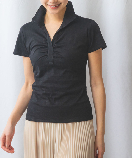 tシャツ 「NARACAMICIE」スタンドカラーフロントギャザーカットソー レディース