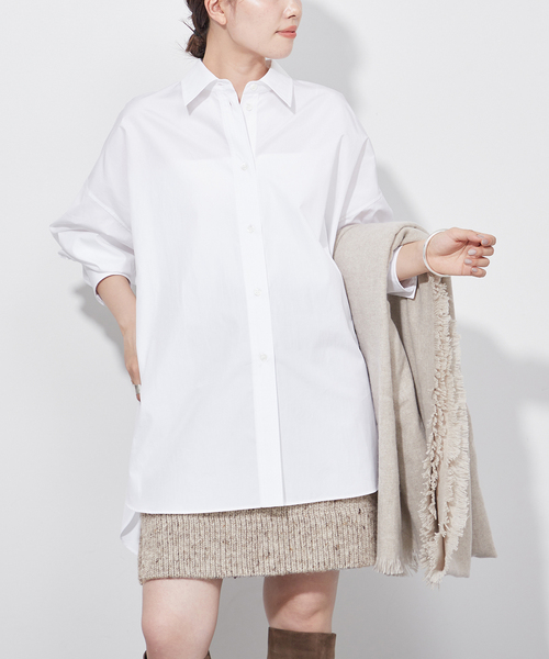 美品 リアムプラージュ フードオーバーシャツブラウス 白 ゆったり