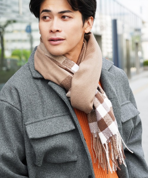 roshell（ロシェル） マフラー 大判ストール チェックマフラー メンズ