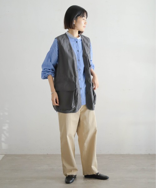 ベスト ジレ 綿ナイロンリップストップ サファリベスト レディース