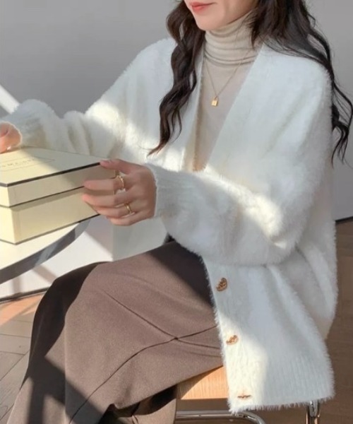 LADY LIKE（レディライク） カーディガン ハートボタンV開きシャギー