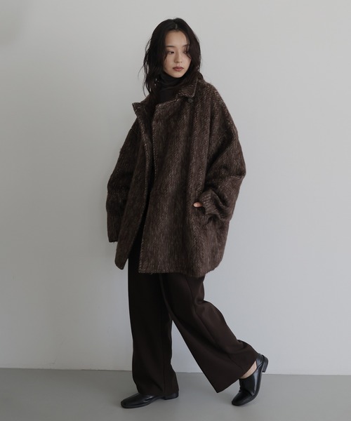 hellam ピーコート pコート シャギーミドルコート レディース