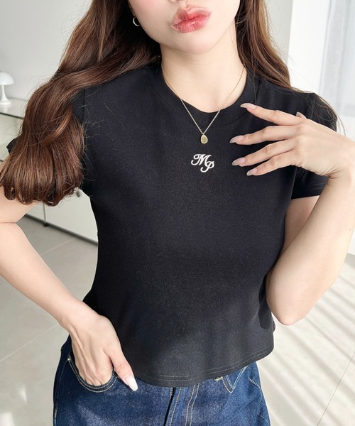COZE ONESTE 黒 刺繍 半袖 moment+ tシャツ ワンポイント刺繍半袖チビTシャツ レディース