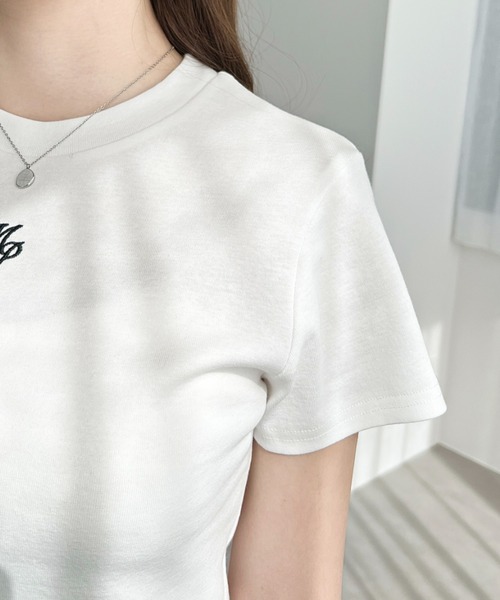 moment+ tシャツ ワンポイント刺繍半袖チビTシャツ レディース