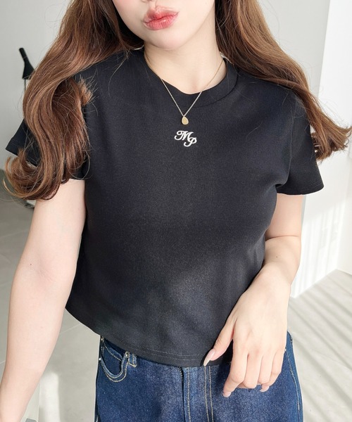 moment+ tシャツ ワンポイント刺繍半袖チビTシャツ レディース