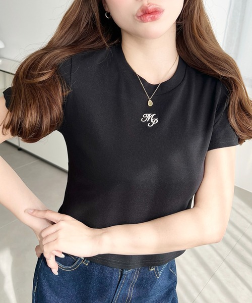 moment+ tシャツ ワンポイント刺繍半袖チビTシャツ レディース