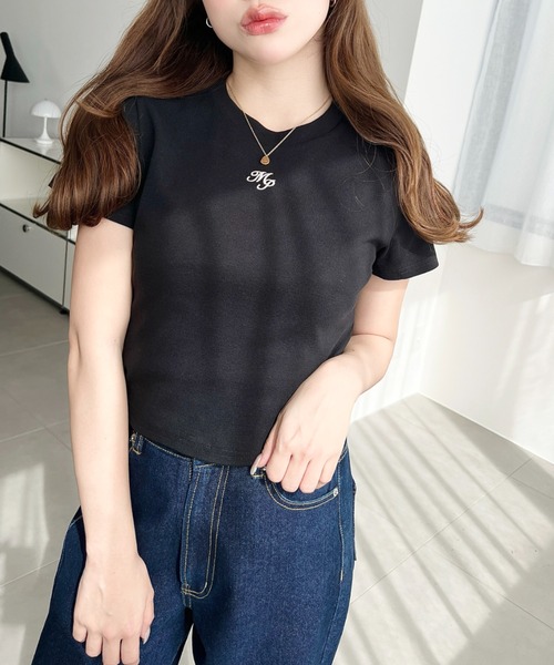 moment+ tシャツ ワンポイント刺繍半袖チビTシャツ レディース