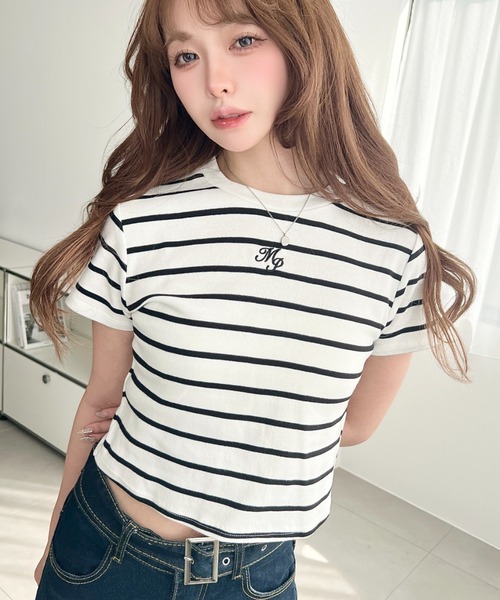 moment+ tシャツ 半袖 ワンポイント刺繍半袖チビTシャツ レディース