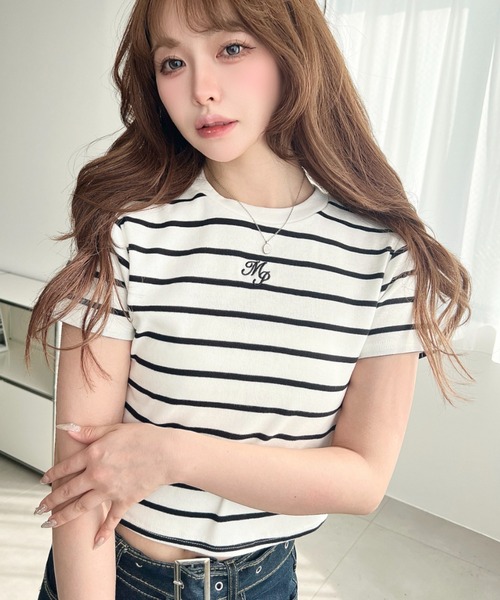 moment+ tシャツ ワンポイント刺繍半袖チビTシャツ レディース